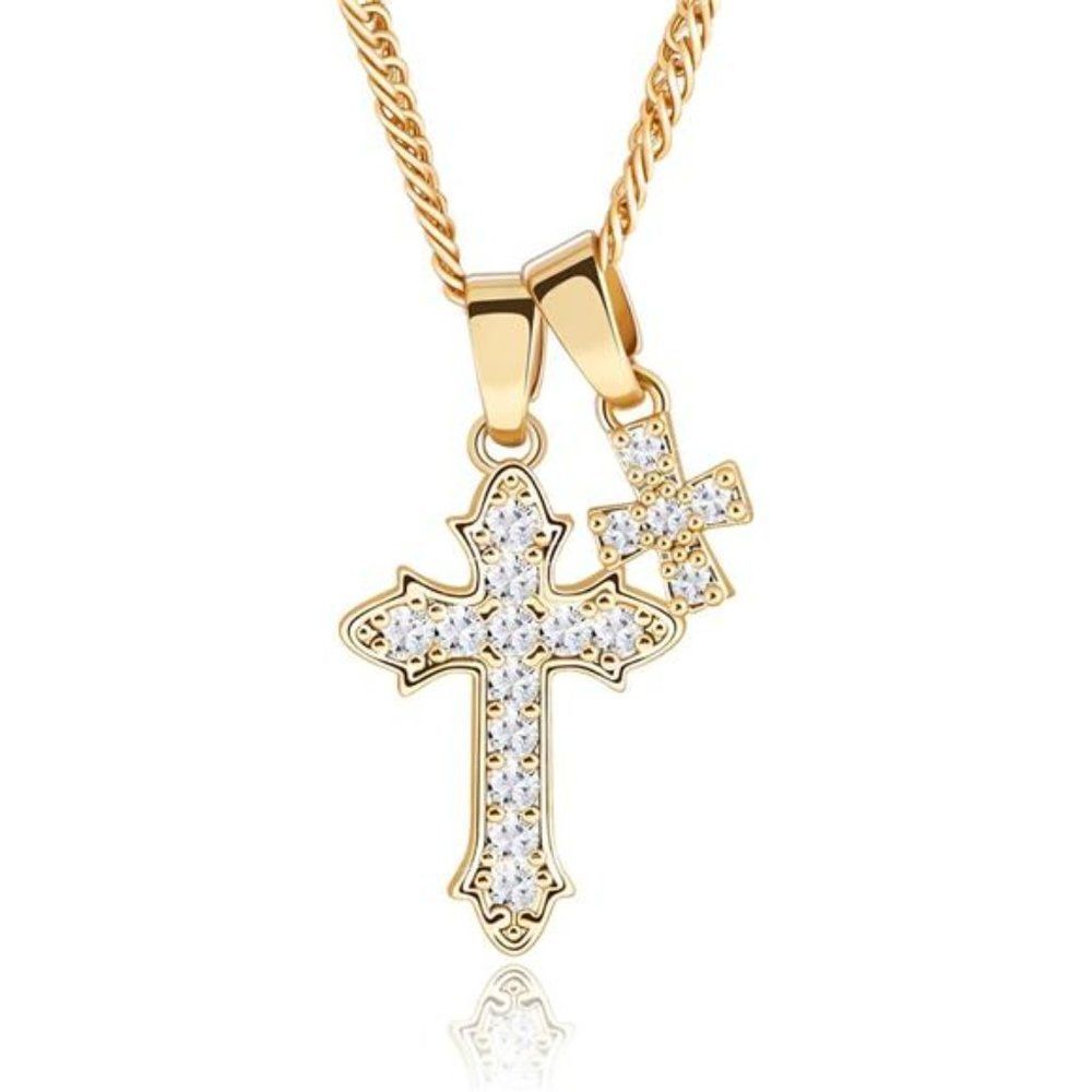18K Gold Plated Double Cross Pendant Necklace with Chain